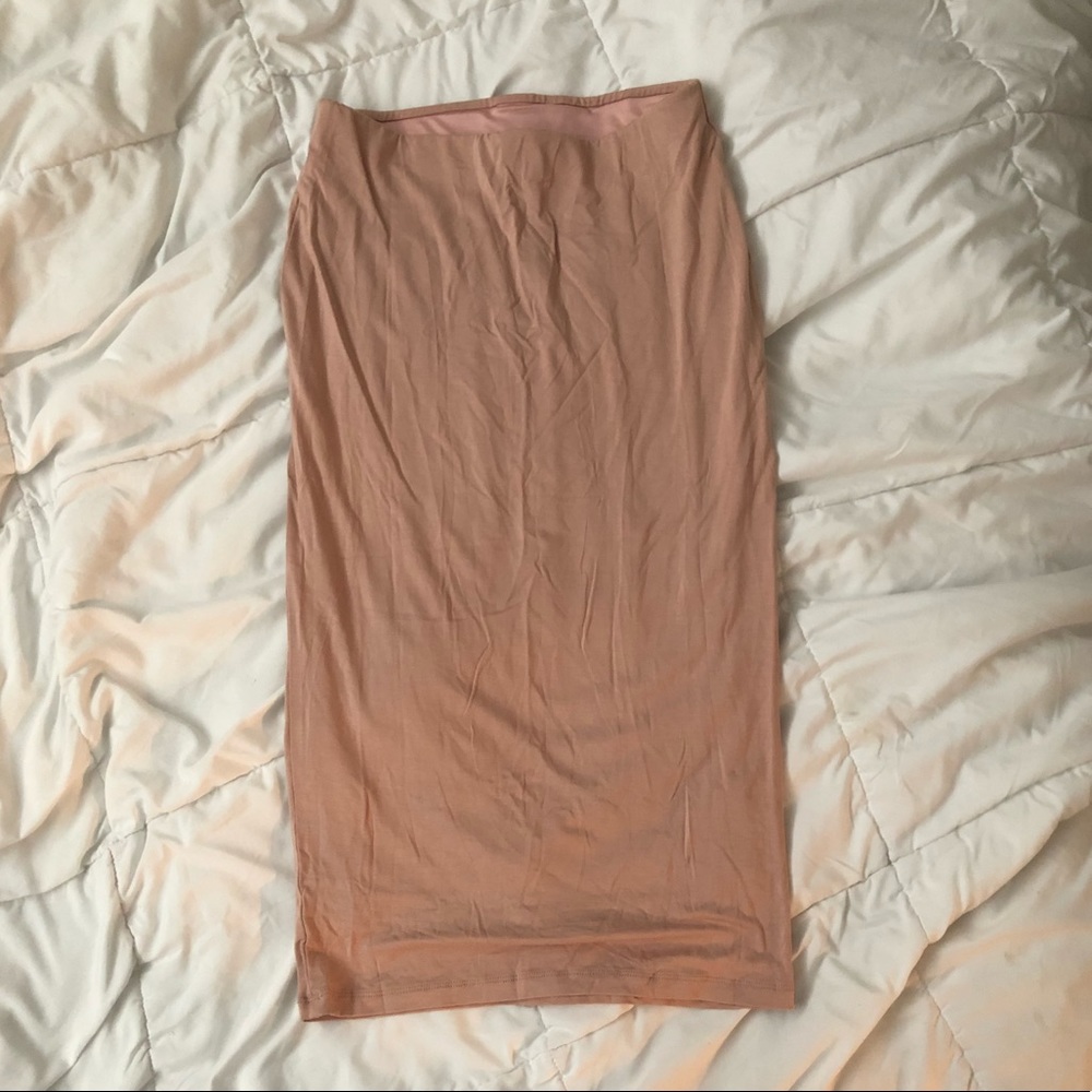 Light pink beige midi pencil skirt